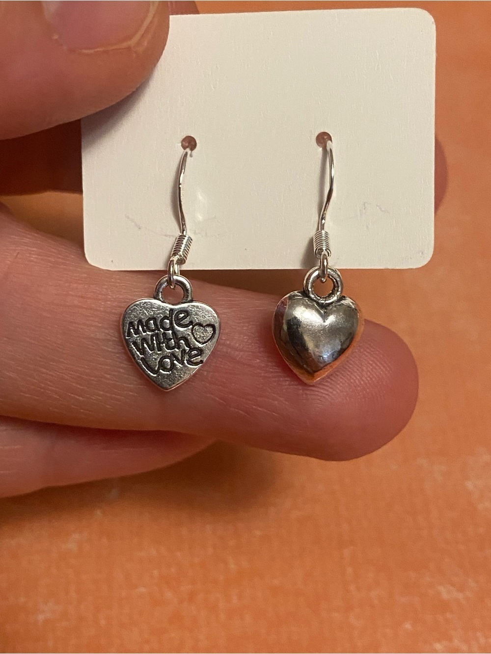 Silver tone Heart Charm Drop Earrings - 'Made With Love'